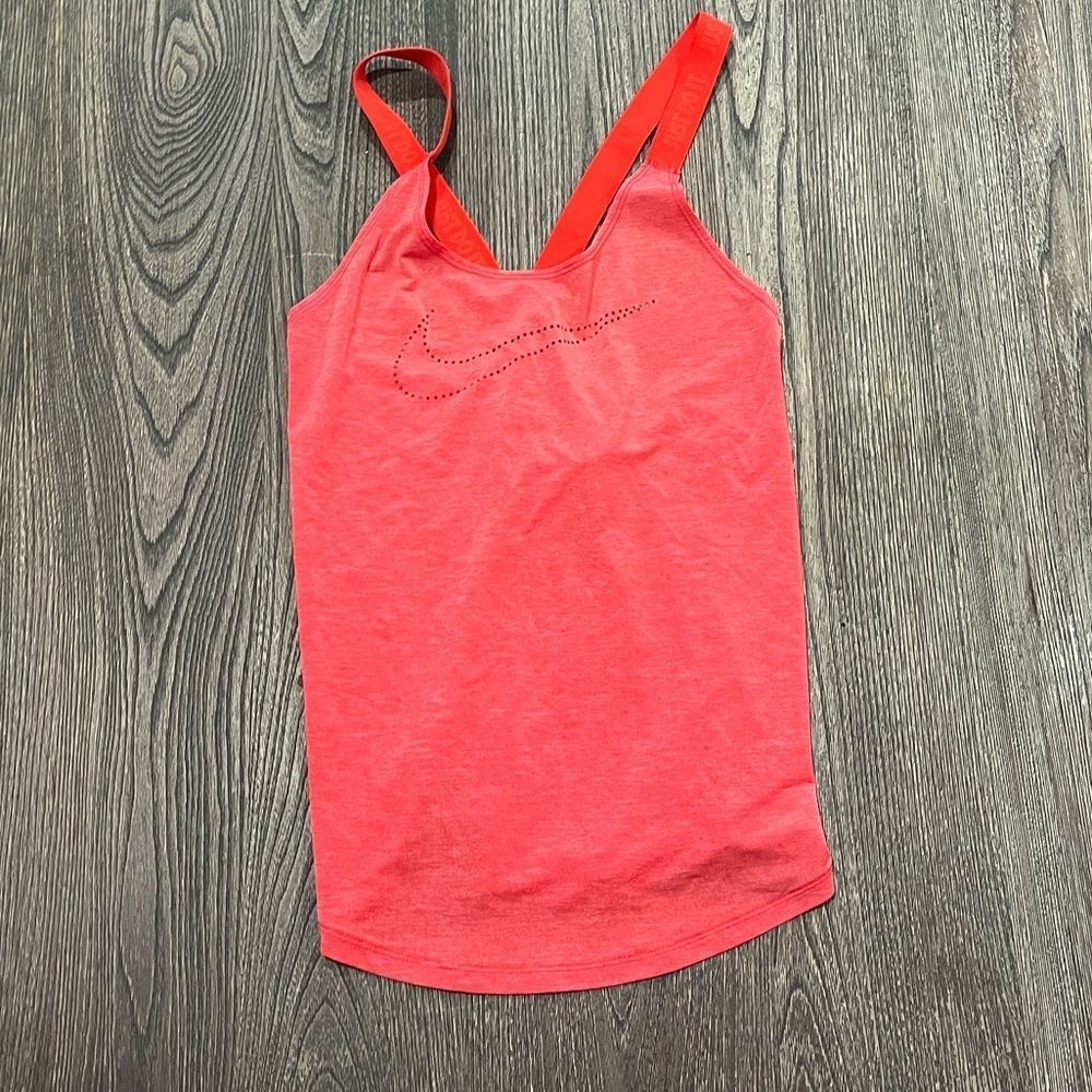 Nike Athletic Tank Top Dri Fit Crossback Keyhole Training Loose Fit Orange Small